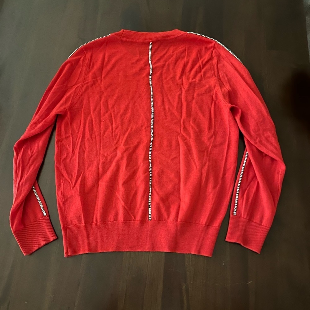 SANDRO Paris Red Wool Sweater Piping Details - Picture 5 of 6
